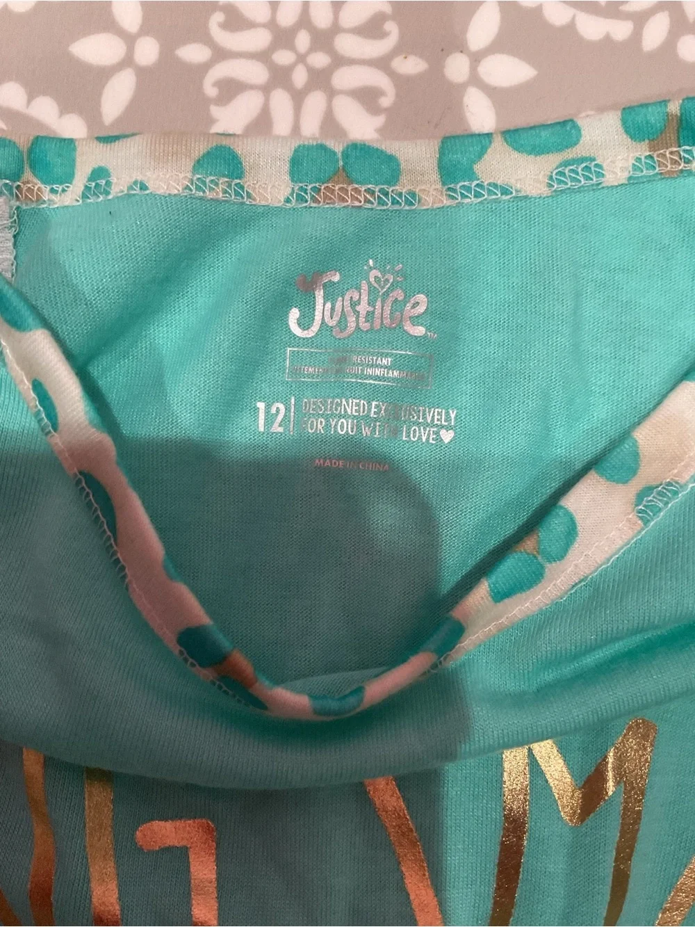 Justice Girls Teal Leopard Long Sleeve Top & Pants Set Size 12 New